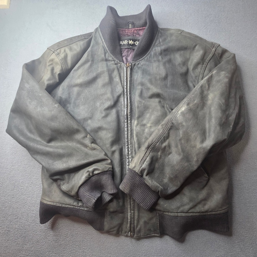 Vintage Wear-Me-Out Genuine Leather Bomber Jacket Distressed Black Large